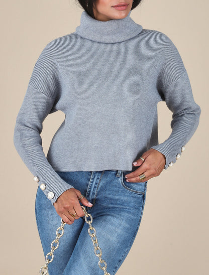 Pull court col roulé - Gris - 4