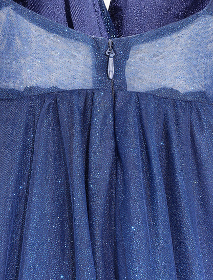 Robe de soirée évasée à paillettes - Marine - 3