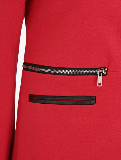 Manteau droit à poches décoratives - Rouge - 3