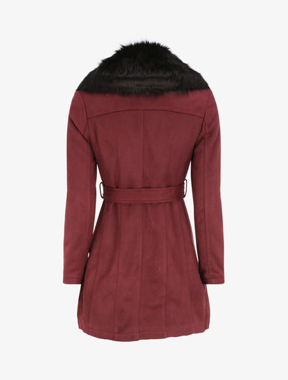Manteau ajusté à intérieur fourré - Lie de vin - 2
