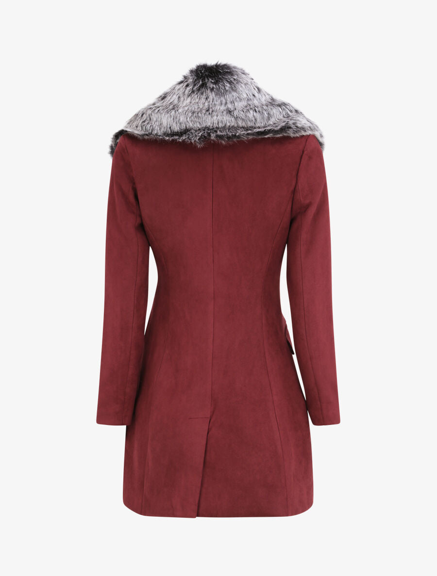Manteau à col cranté et intérieur fourré - Lie de vin - 2
