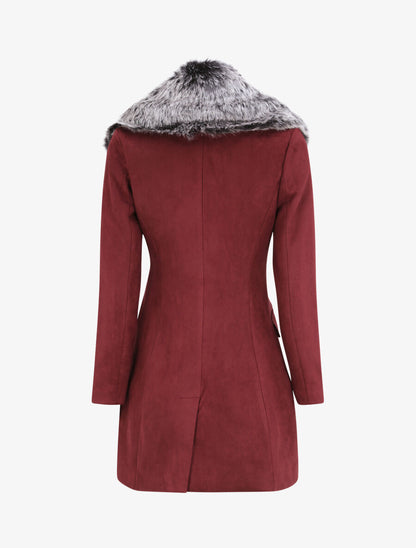 Manteau à col cranté et intérieur fourré - Lie de vin - 2