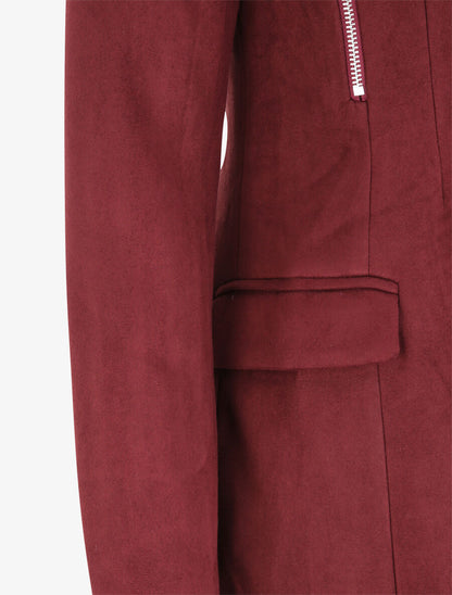 Manteau à col cranté et intérieur fourré - Lie de vin - 3