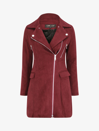 Manteau à col cranté et intérieur fourré - Lie de vin - 4