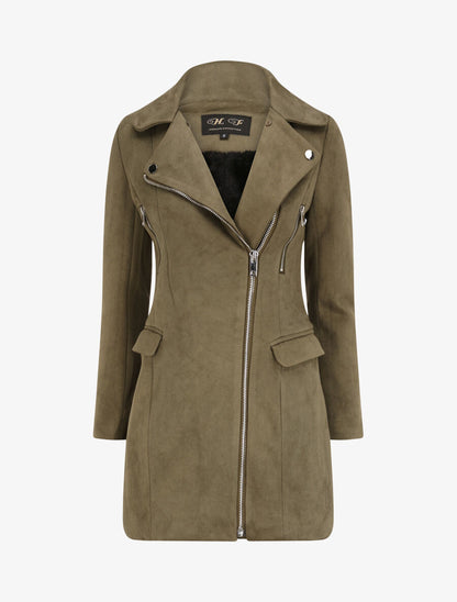 Manteau à col cranté et intérieur fourré - Kaki - 4