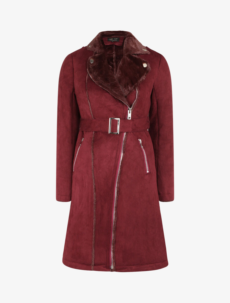 Manteau fourré en suédine - Prune - 1