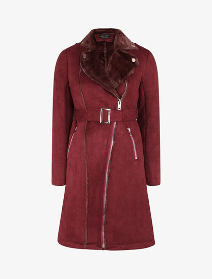 Manteau fourré en suédine - Prune - 1