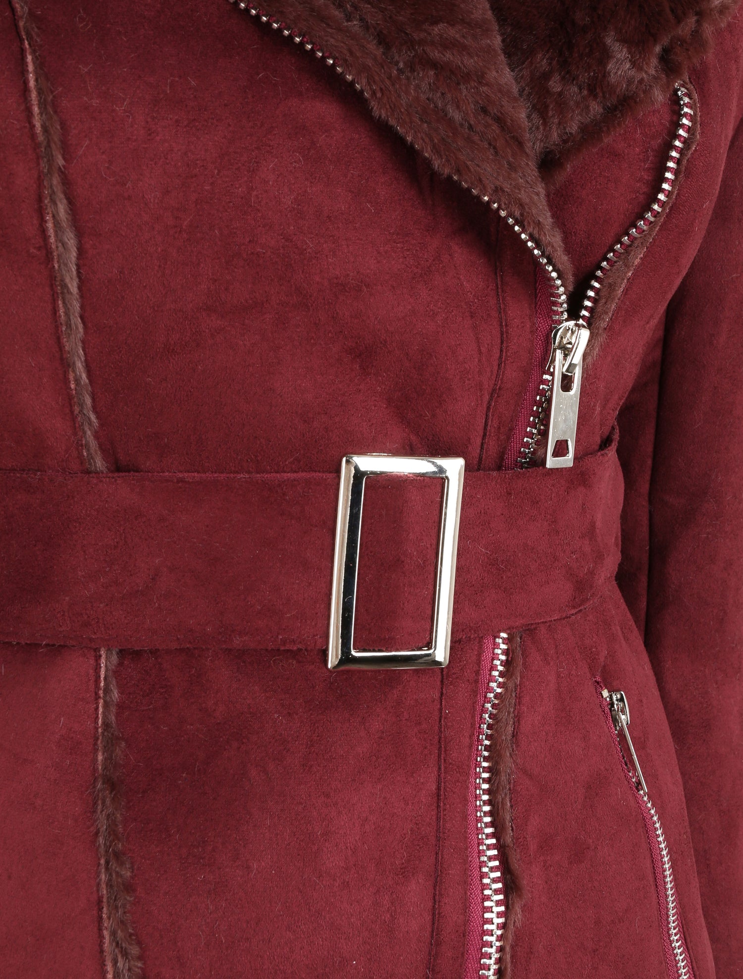 Manteau fourré en suédine - Prune - 3