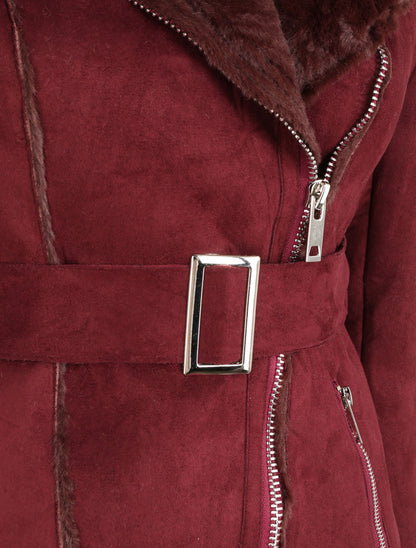 Manteau fourré en suédine - Prune - 3