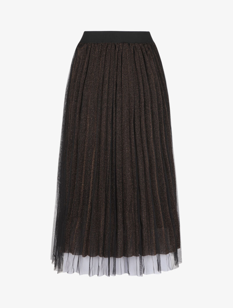 Jupe midi taille haute en tulle - Noir/or - 2