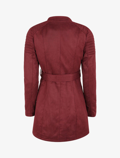 Veste fourrée en suédine style perfecto - Prune - 2