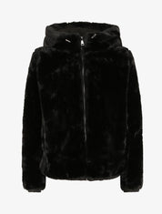 Manteau à capuche en fausse fourrure - Noir - 1
