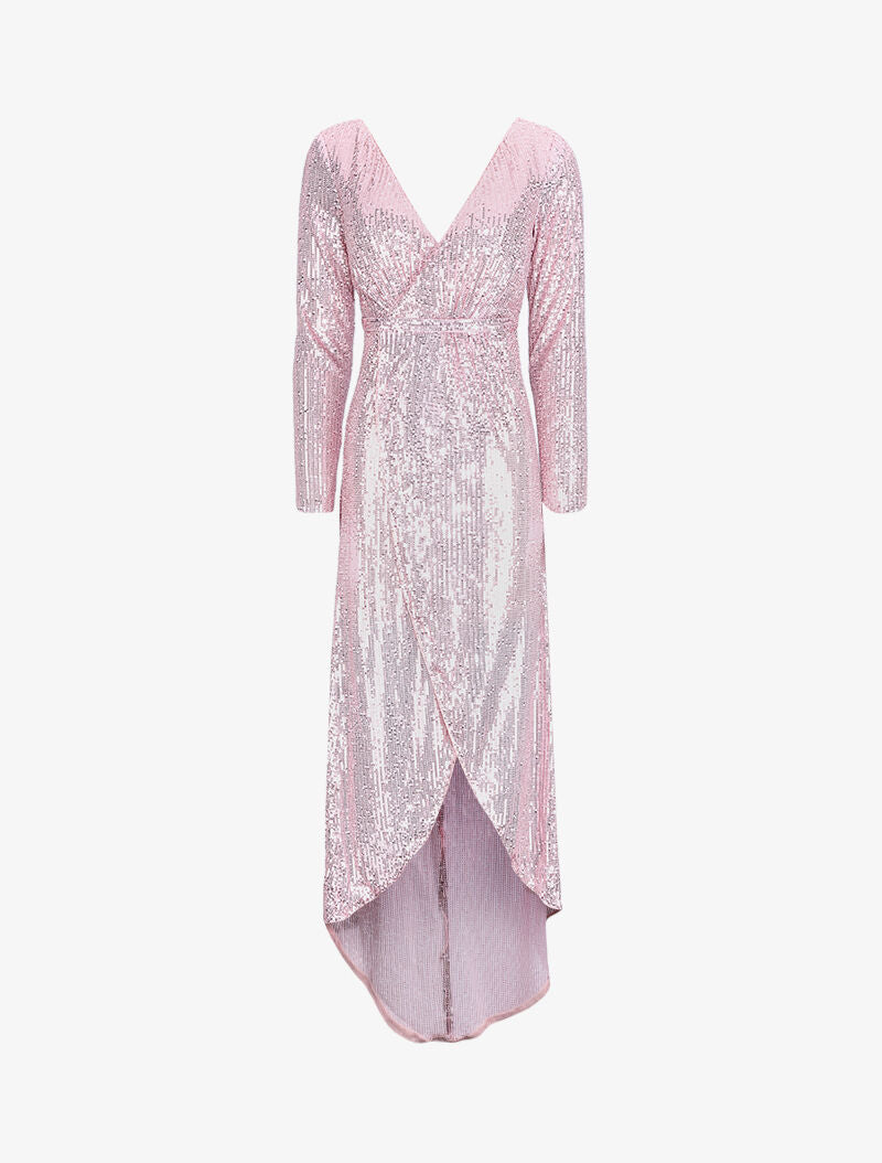 Robe longue à sequins à bords asymétriques - Champagne - 1