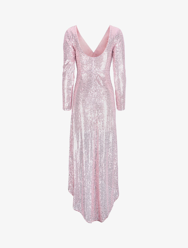 Robe longue à sequins à bords asymétriques - Champagne - 2