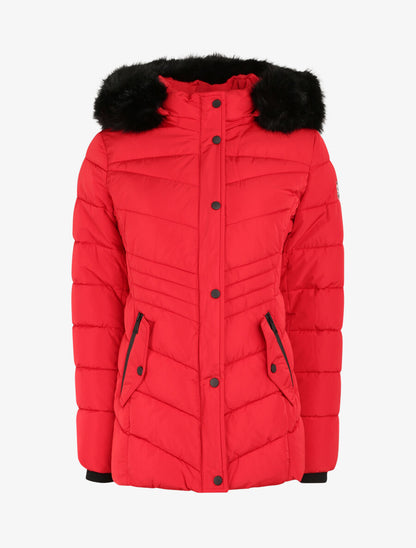 Doudoune fourrée à coutures en V - Rouge - 1