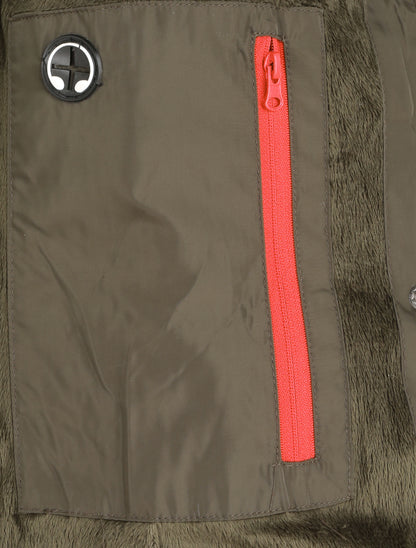 Doudoune fourrée à coutures en V - Kaki - 3