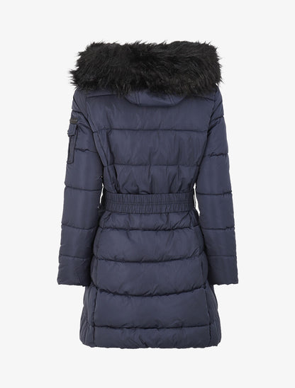 Doudoune mi-longue à poches zippées et capuche - Marine - 2