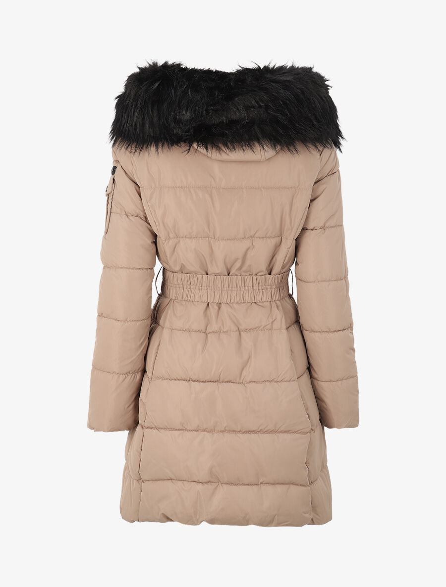 Doudoune mi-longue à poches zippées et capuche - Taupe - 2