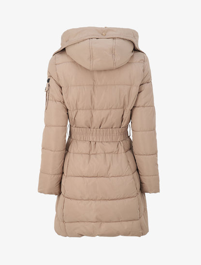 Doudoune mi-longue à poches zippées et capuche - Taupe - 4