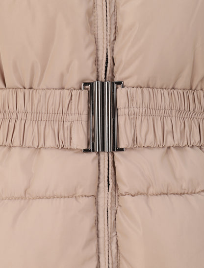 Doudoune mi-longue à poches zippées et capuche - Taupe - 5
