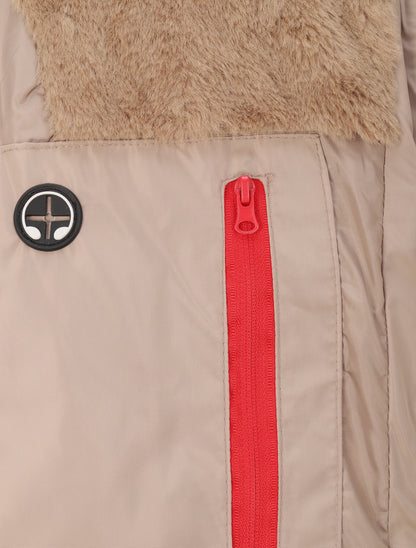 Doudoune mi-longue à poches zippées et capuche - Taupe - 6