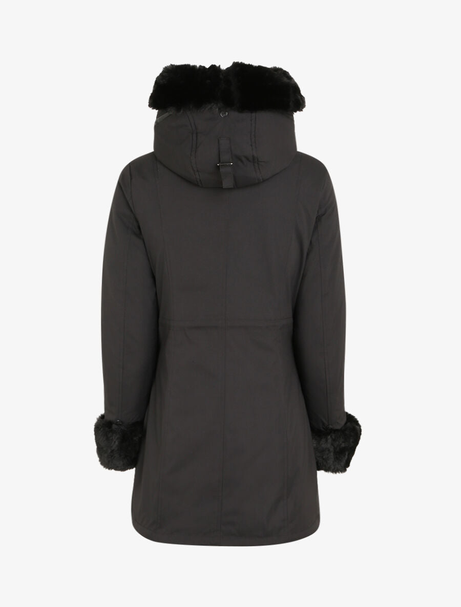 Parka mi-longue à détail fausse fourrure - Noir - 2
