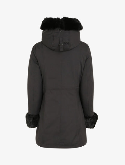 Parka mi-longue à détail fausse fourrure - Noir - 2