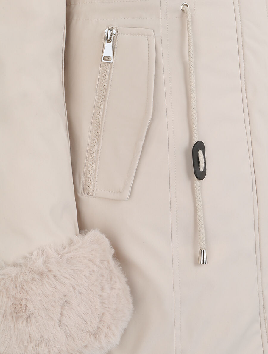 Parka mi-longue à détail fausse fourrure - Beige - 3