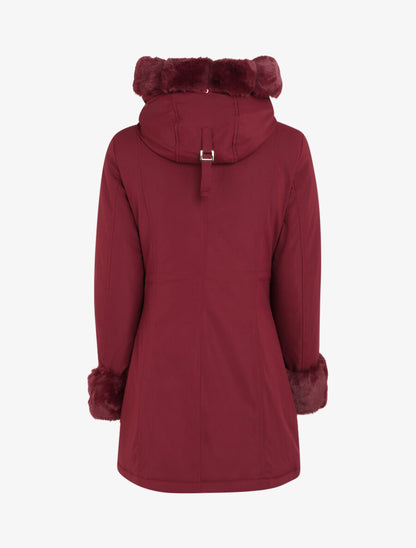 Parka mi-longue à détail fausse fourrure - Bordeaux - 2