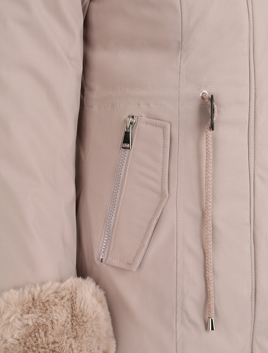 Parka mi-longue à détail fausse fourrure - Taupe - 3