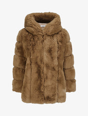 Manteau en fausse fourrure à capuche - Camel - 4