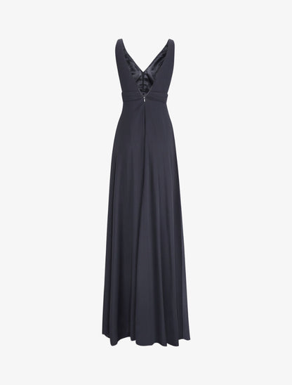 Robe longue empire à détail plissé - Noir - 2