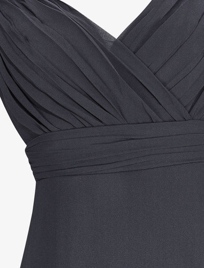 Robe longue empire à détail plissé - Noir - 3