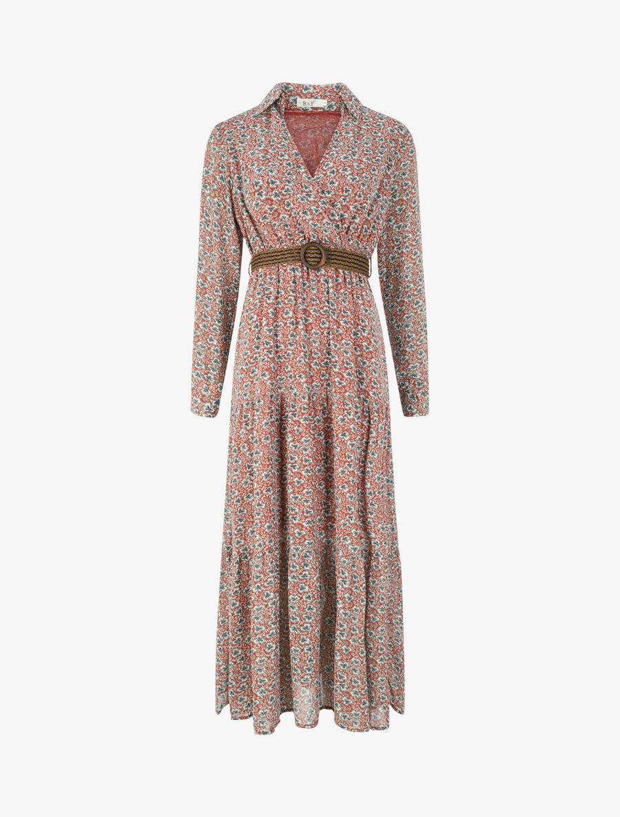 Robe longue à imprimé pensées sauvages - Corail - 1
