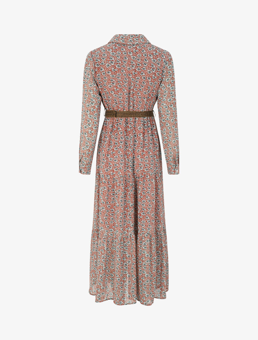 Robe longue à imprimé pensées sauvages - Corail - 2