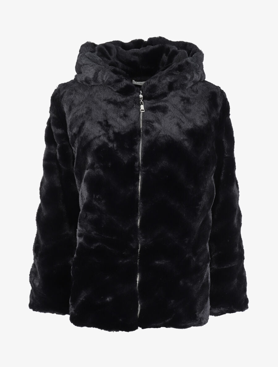 Manteau en fausse fourrure à capuche - Noir - 4