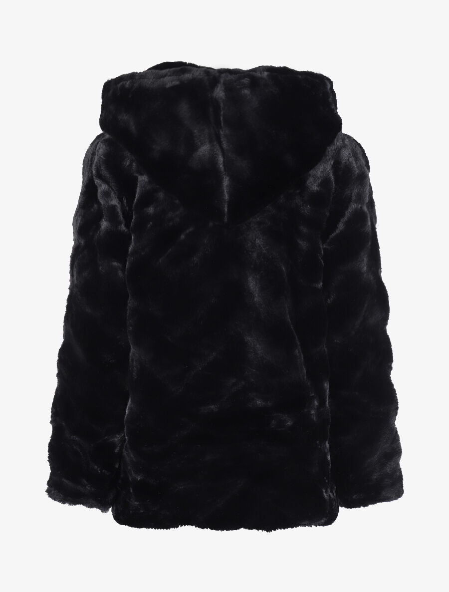 Manteau en fausse fourrure à capuche - Noir - 2