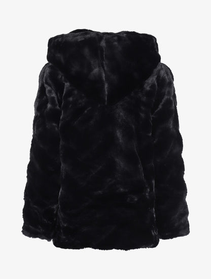 Manteau en fausse fourrure à capuche - Noir - 2