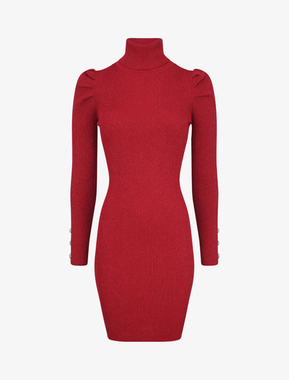 Robe pull irisée à col roulé - Rouge - 5