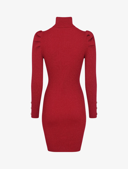 Robe pull irisée à col roulé - Rouge - 2