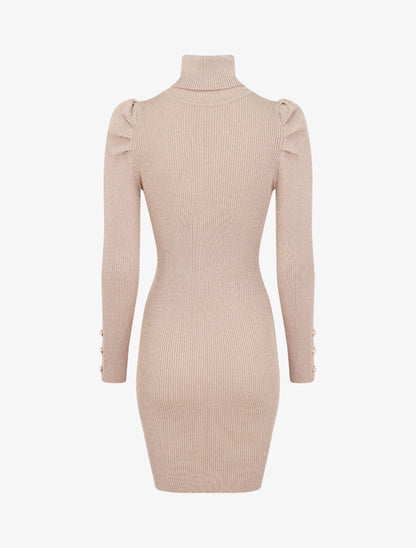 Robe pull irisée à col roulé - Beige - 2