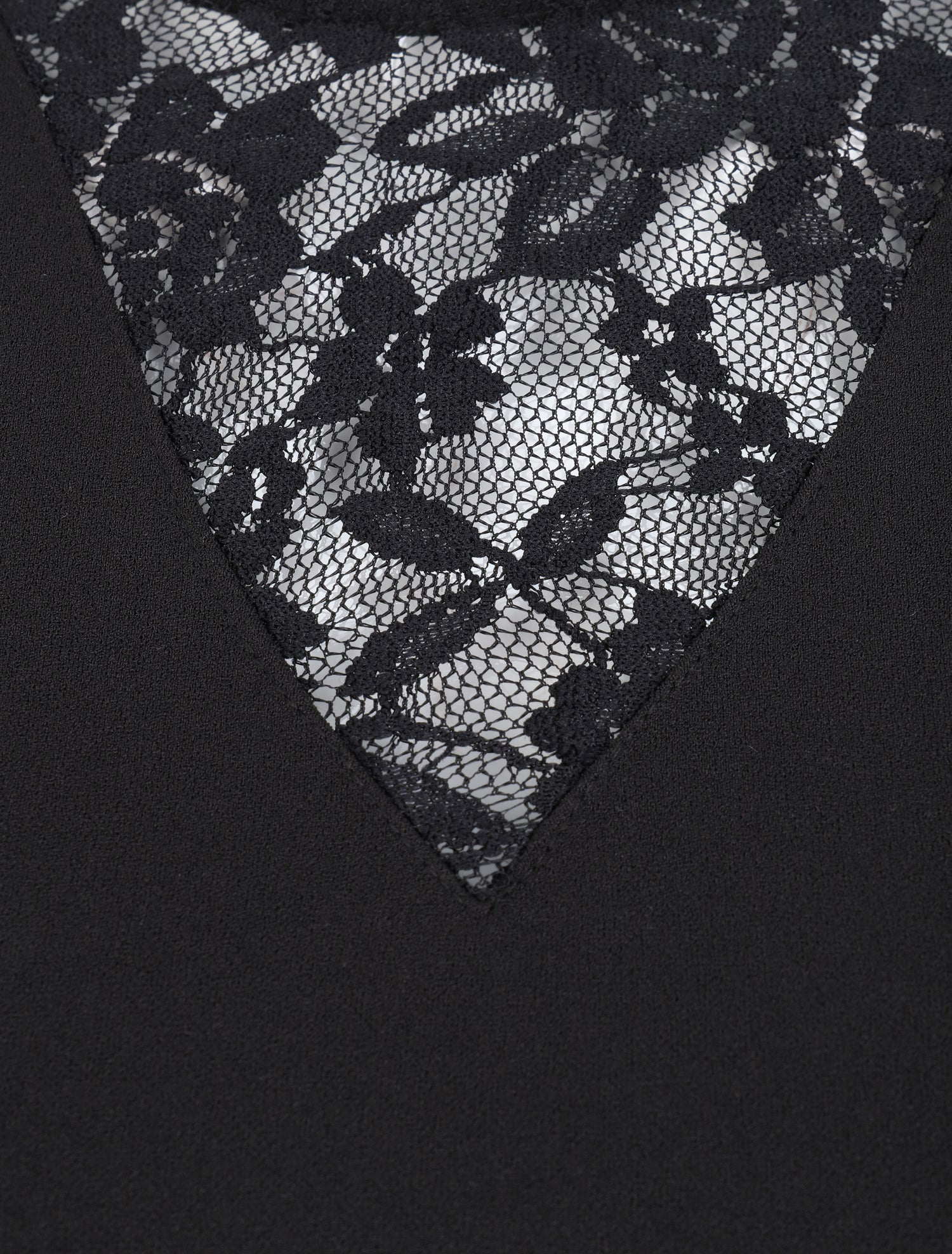 Robe à col en dentelle et mancherons en crochet - Noir - 3