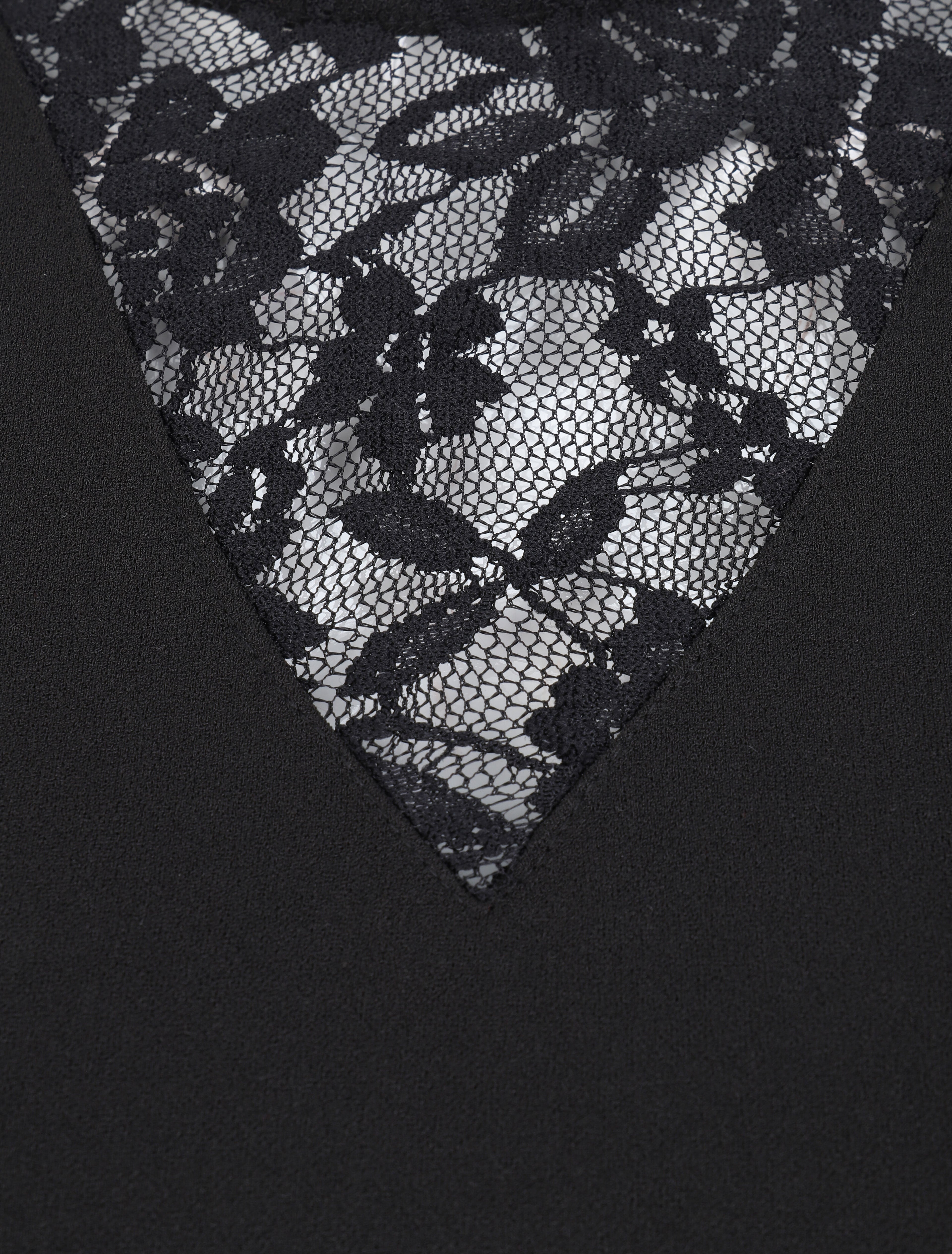 Robe à col en dentelle et mancherons en crochet - Noir - 3