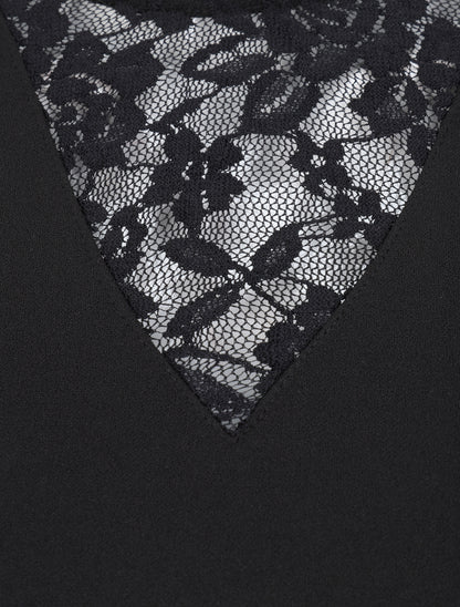 Robe à col en dentelle et mancherons en crochet - Noir - 3