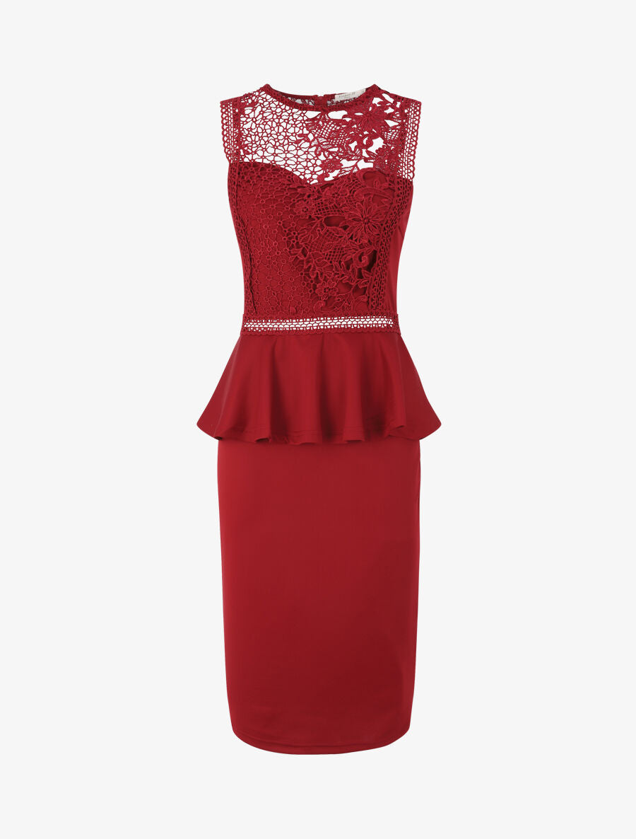 Robe péplum à buste en crochet - Bordeaux - 1