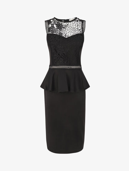Robe péplum à buste en crochet - Noir - 1
