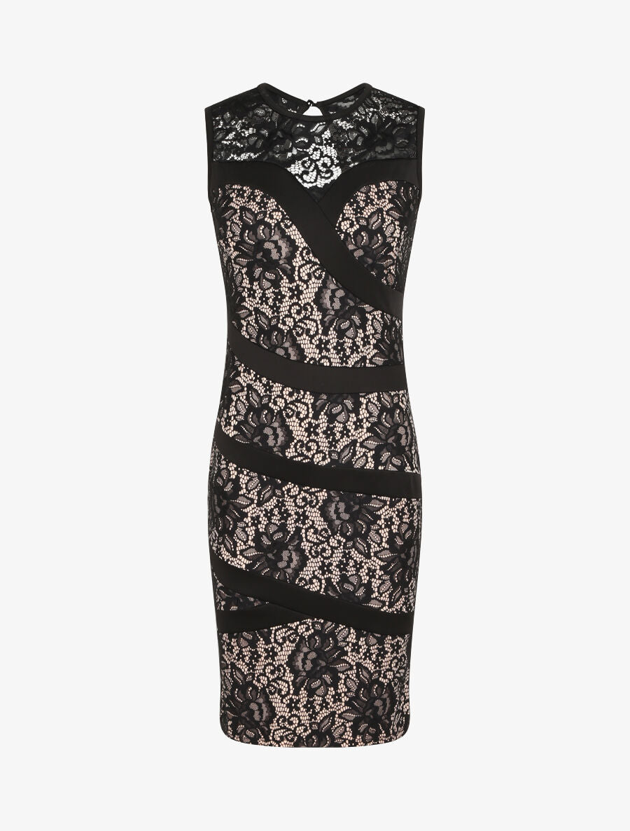 Robe fourreau en dentelle - Noir - 4
