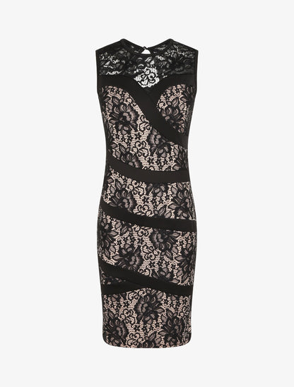 Robe fourreau en dentelle - Noir - 4
