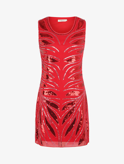 Robe à sequins style plumes - Rouge - 1