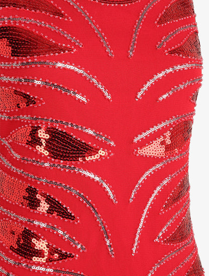 Robe à sequins style plumes - Rouge - 3